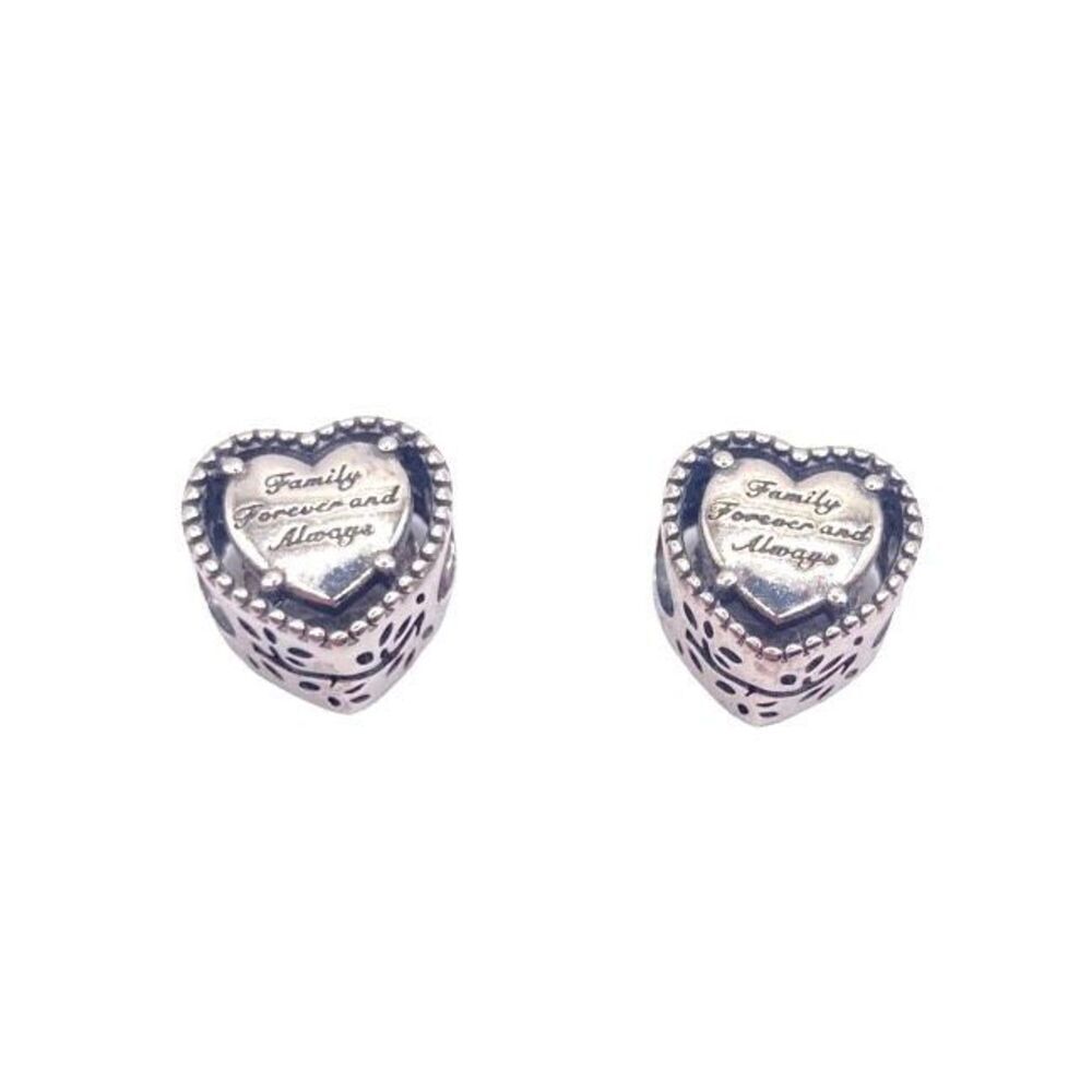 Set of 2 Sterling silver S925 family heart charms for bracelet